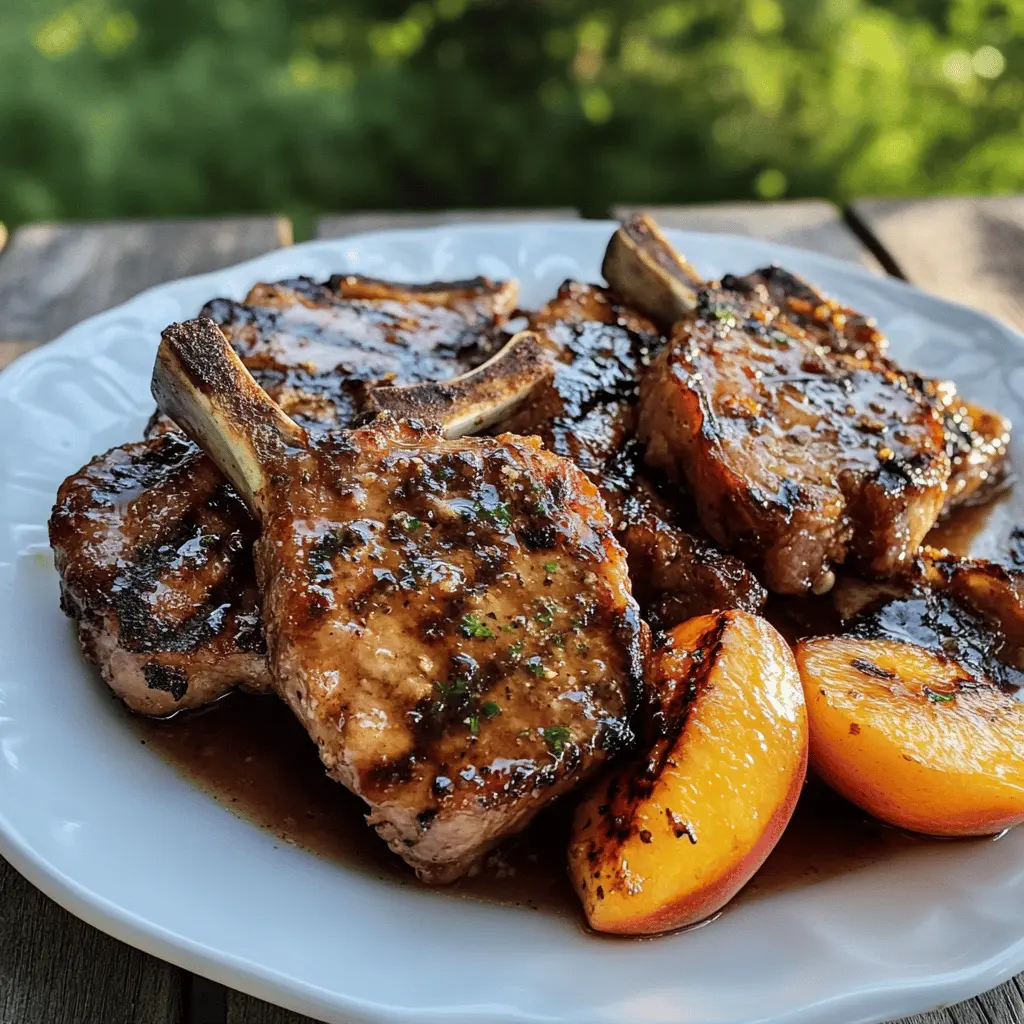 Get ready for a flavor explosion with these juicy grilled pork chops topped with a spicy peach glaze! This recipe combines succulent pork with a sweet and tangy sauce that's perfect for summer cookouts or weeknight dinners. Save this pin now for an easy meal that will impress your family and friends! Enjoy the warmth of summer flavors all year round.